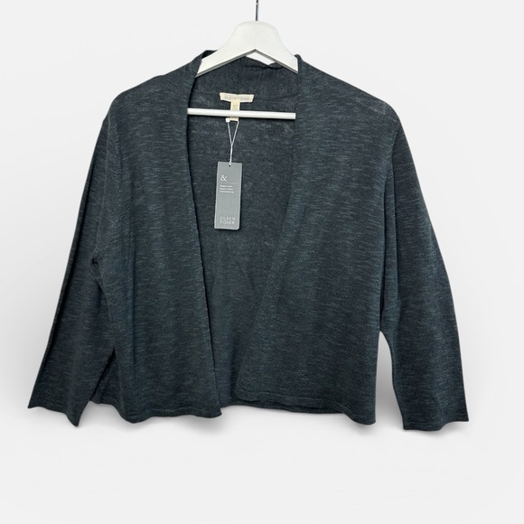 Eileen Fisher The System Organic Linen Blend Crop Open Front Cardigan NWT Large - Picture 6 of 13